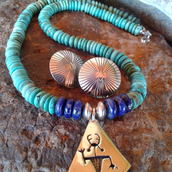 Sterling Silver turquoise lapis necklace SET - Picture 9 of 16